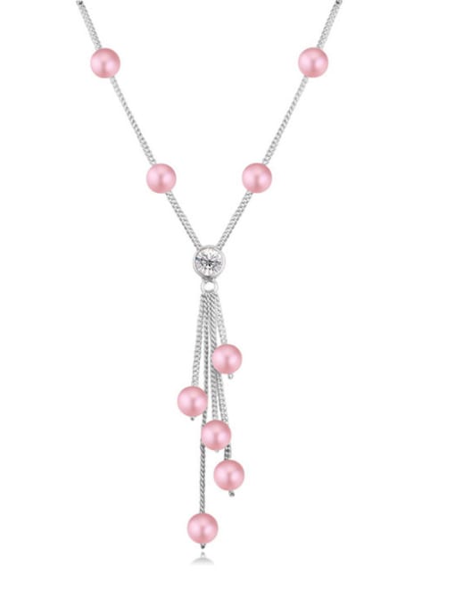 Platinum Pink Fashion Imitation Pearls-accented Alloy Necklace