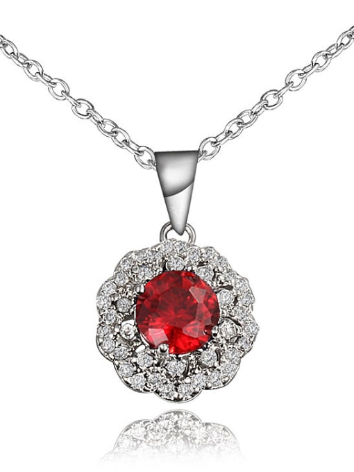 SANTIAGO Red 18K Platinum Plated Flower Shaped Zircon Necklace 0