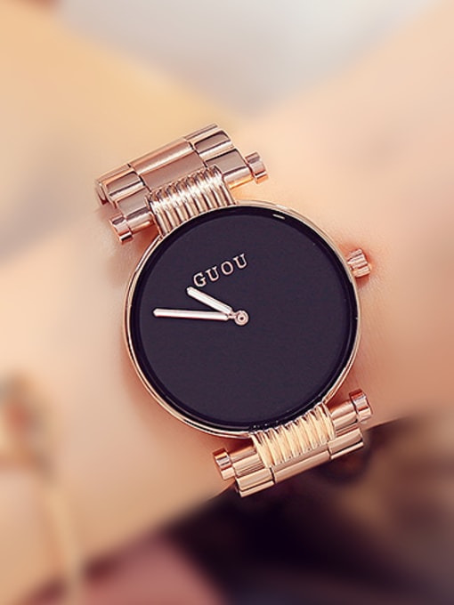 Black GUOU Brand Simple Rose Gold Plated Numberless Watch