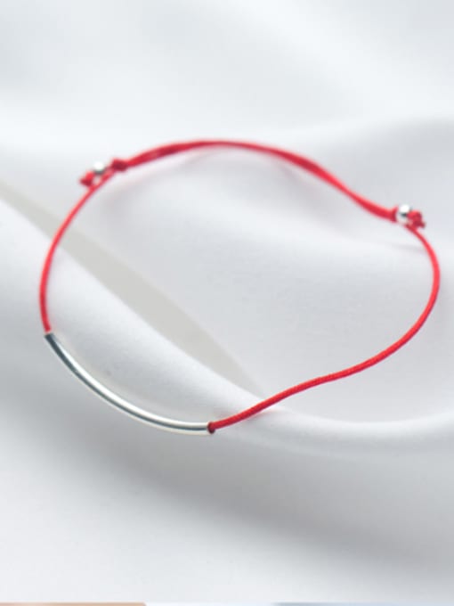 Rosh Sterling Silver minimalist style long tube red thread Bracelet 3