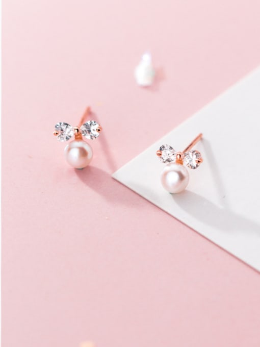 Rosh 925 Sterling Silver With Rose Gold Plated Delicate Bowknot Stud Earrings 1