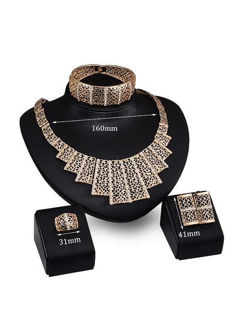 BESTIE Alloy Imitation-gold Plated Vintage style CZ Hollow Fan-shaped Four Pieces Jewelry Set 2