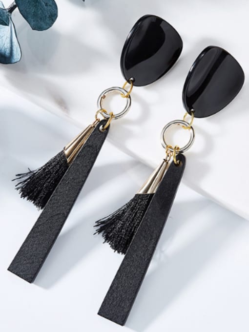 CEIDAI Fashion Black Tassels Alloy Drop Earrings 1