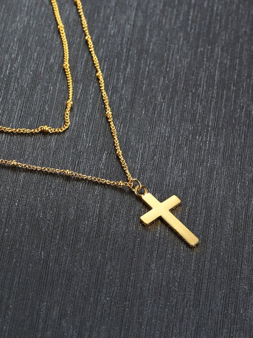 CONG Stainless Steel With Gold Plated Simplistic Smooth Cross Multi Strand Necklaces 3
