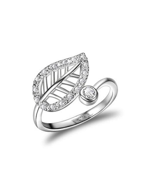 SANTIAGO Open Design Platinum Plated Leaf Shaped Zircon Ring