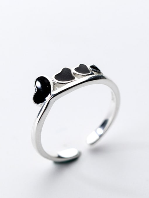 Rosh Fresh Open Design Heart Shaped Glue Silver Ring 1