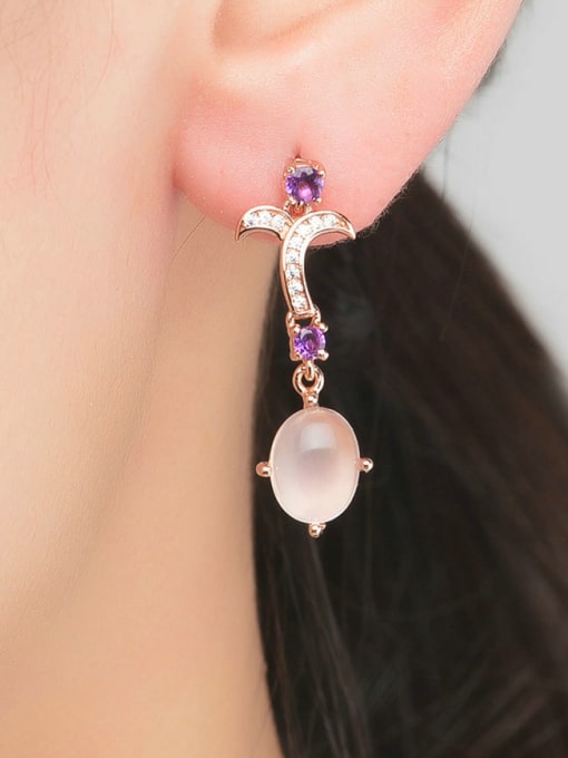 ZK 18K Rose Gold Plated Pink Crystal Drop Earrings 1