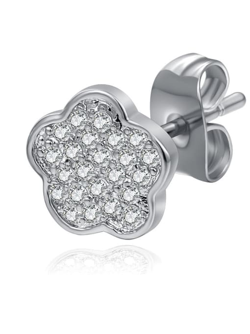 silvery Micro-inlaid zircon flower-shaped earrings