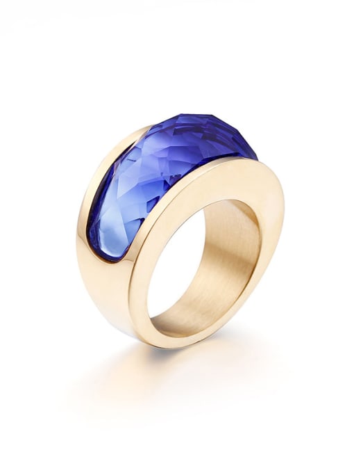 blue Stainless Steel With Gold Plated Trendy Geometric Multistone Rings