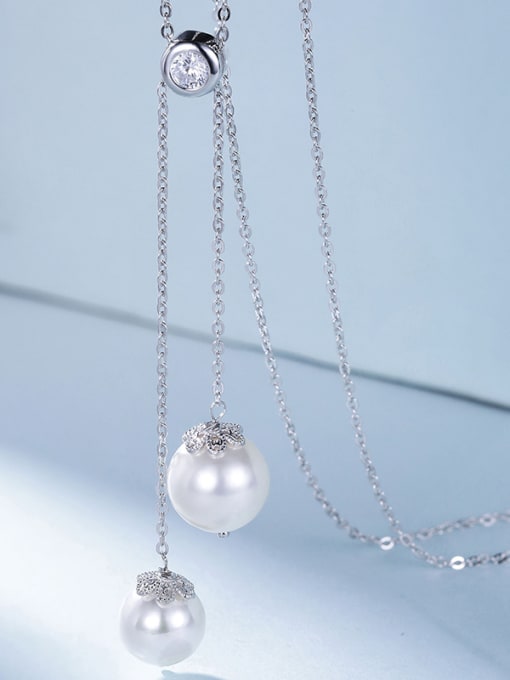One Silver High-grade Pearl Sweater Necklace 3