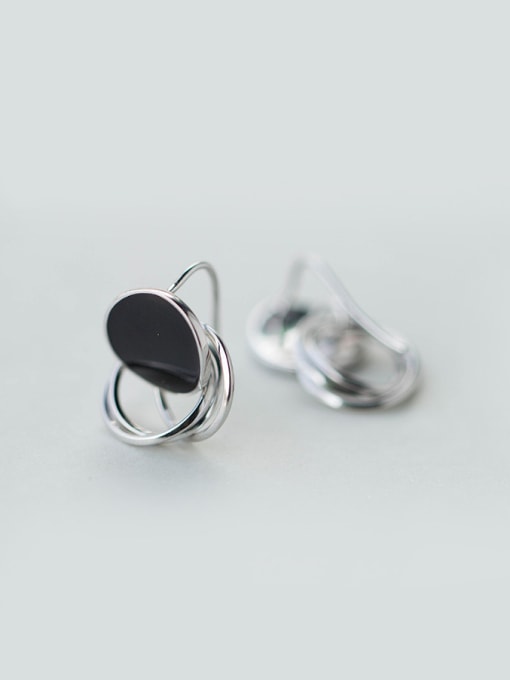 black Fashion Round Shaped Glue S925 Silver Glue Earrings