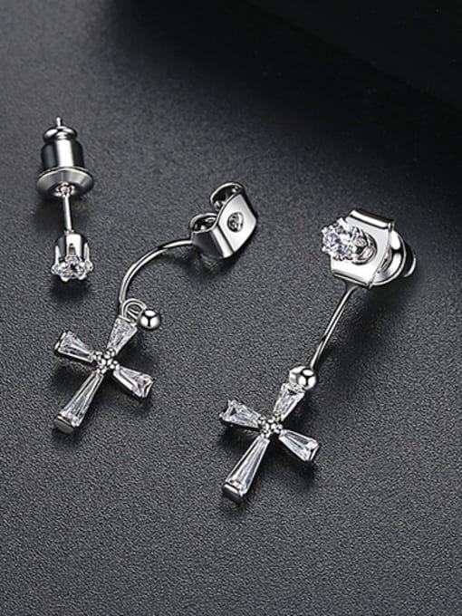 White-T02B18 Copper With Platinum Plated Trendy Cross Stud Earrings