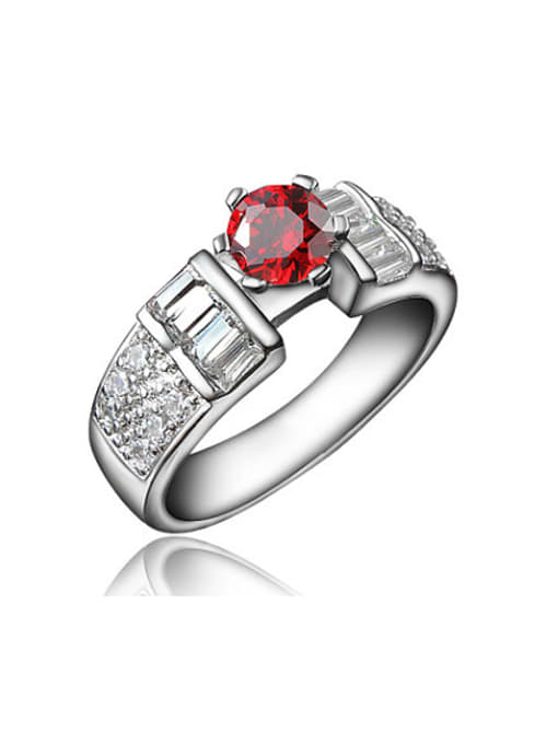 SANTIAGO Red Platinum Plated Geometric Shaped Zircon Ring 0