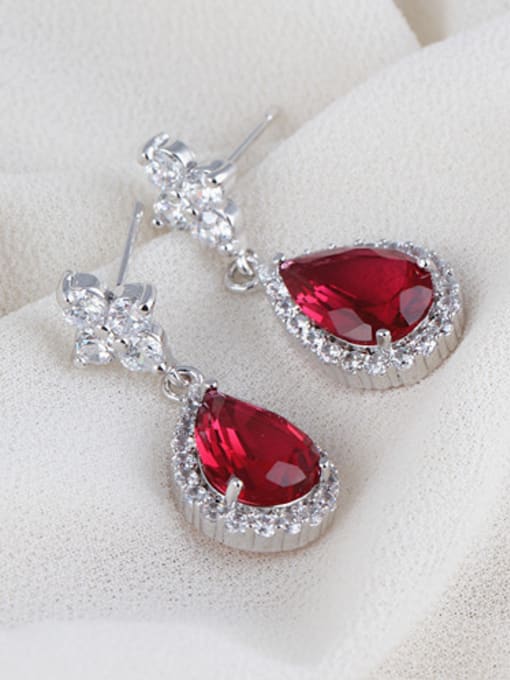 Qing Xing Diamond Zircon Drop Rose Red High-grade Dinner drop earring 2