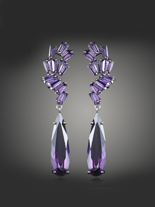 Purple Noble Shiny Zirconias Copper Platinum Plated Drop Earrings