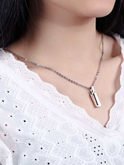 Open Sky Fashion Rhinestone Rectangular Pendant Titanium Lovers Necklace 1
