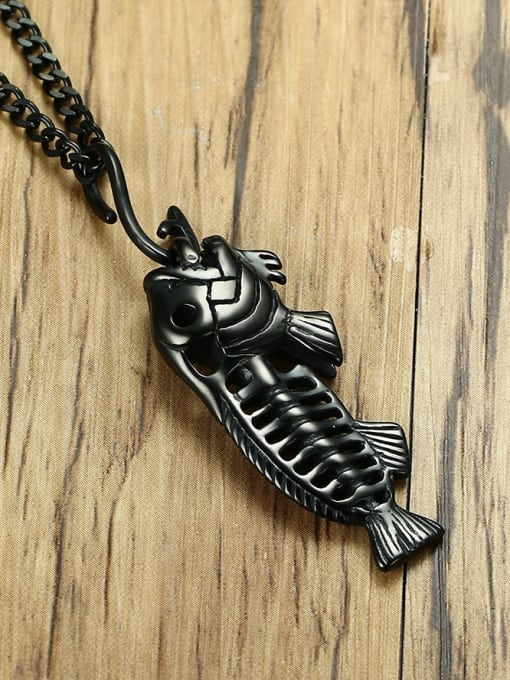 Black Delicate Black Gun Plated Fish Bones Shaped Titanium Pendant