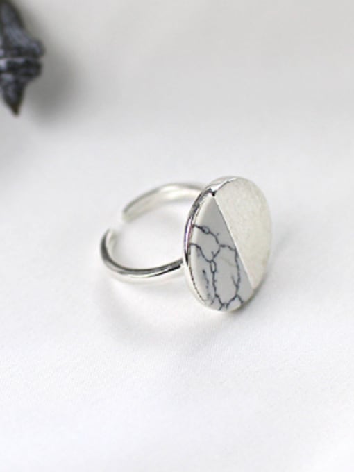 DAKA Personalized Round Turquoise stone Silver Opening Ring 2