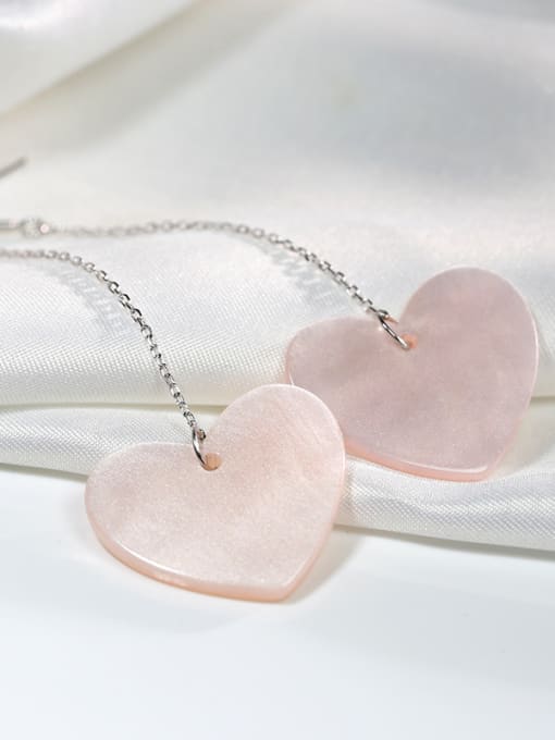 Peng Yuan Simple Pink Acrylic Heart 925 Silver Platinum Plated Drop Earrings 2