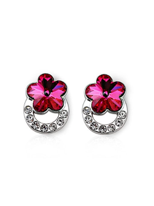 fuchsia Fashion Flowery Austria Crystal Rhinestones Stud Earrings