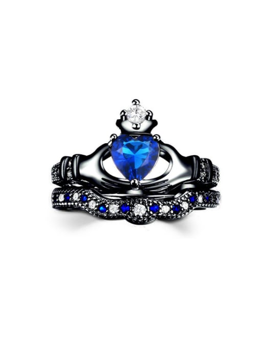 Black   8# Noble Blue Zircons Luxury Crown Ring