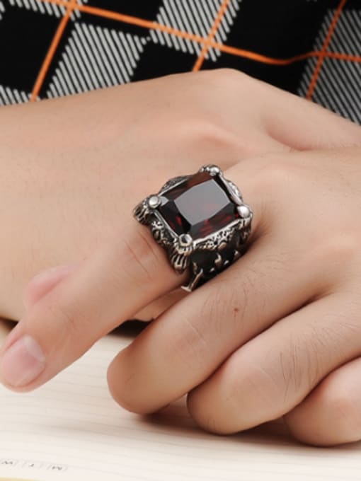 Open Sky Punk style Exaggerated Ruby Stone Titanium Men Ring 1