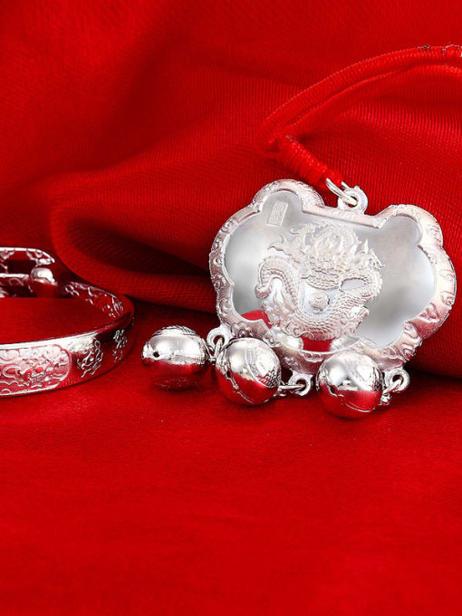 JIUQIAN Ethnic style Chinese Dragons Little Bells Children Two Pieces Jewelry Set 1