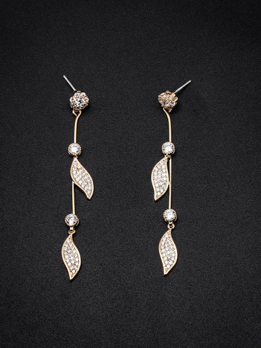 Mo Hai Copper With Cubic Zirconia  Simplistic Leaf  Long pendant Drop Earrings 0
