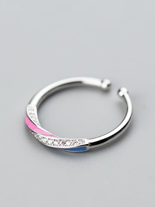 free size Ring Pure silver zircon dripping oil craft Blue Pink Bracelet / ring