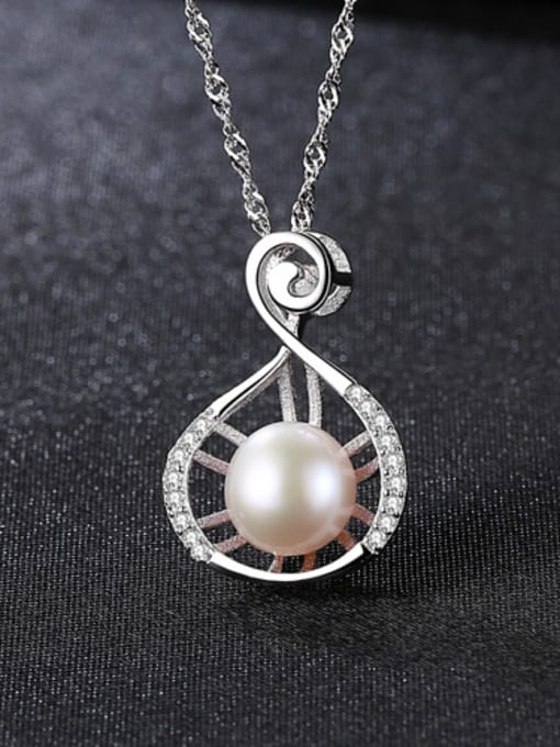 platinum-6B10 925 Sterling Silver With Artificial Pearl  Simplistic Irregular Necklaces