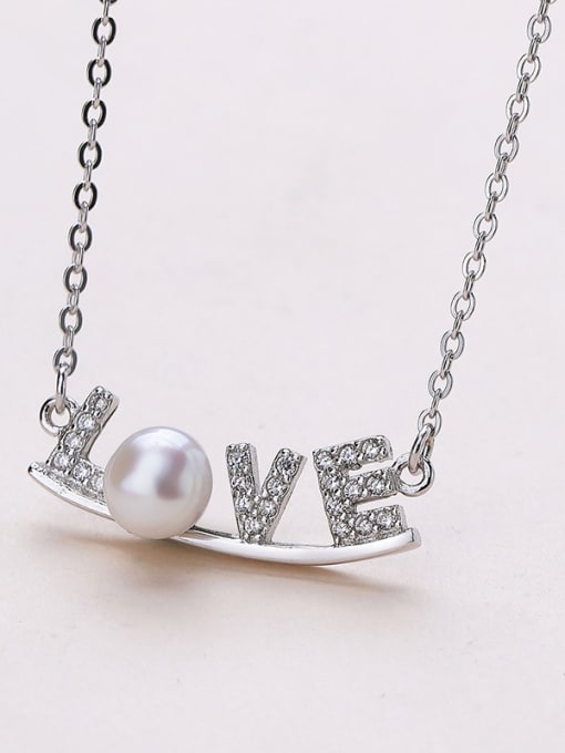 One Silver Monogrammed Pearl Necklace