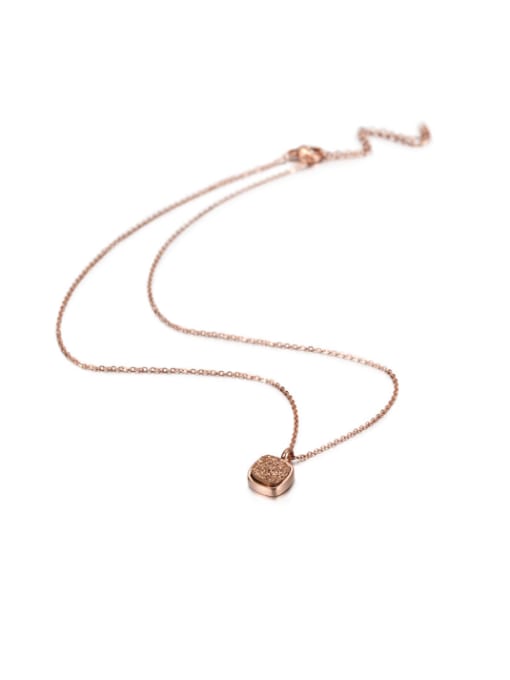 JINDING Simple Square Shaped Steel Rose Gold Crystal Necklace 1