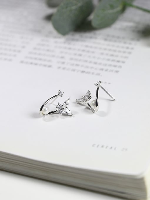 Peng Yuan Tiny Exquisite Shiny Zirconias Butterfly 925 Silver Stud Earrings 2