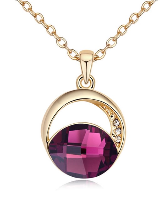 Purple Simple Oval austrian Crystal Champagne Gold Plated Necklace