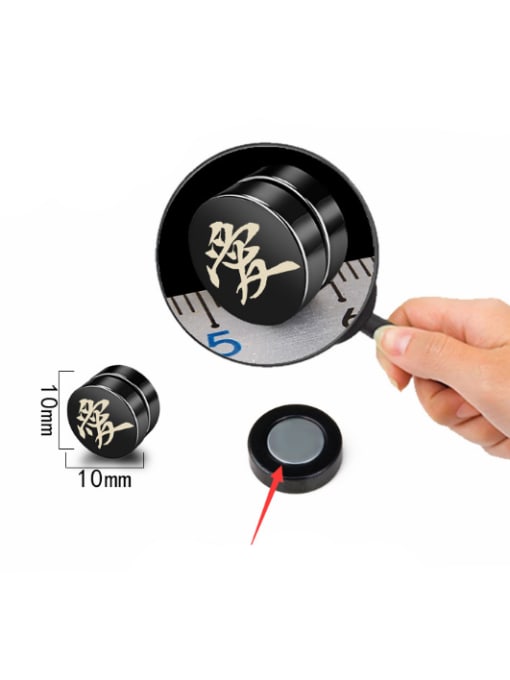 BSL Stainless Steel With Black Gun Plated Personality Round with chinese words Stud Earrings 2