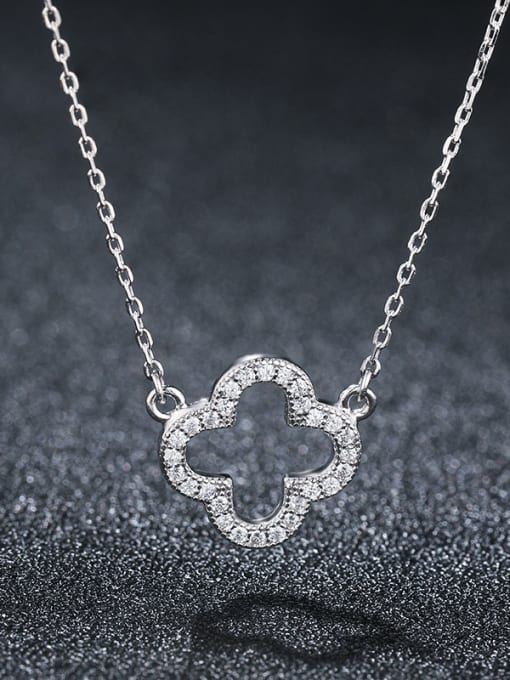 UNIENO 925 Sterling Silver With Platinum Plated Simplistic Hollow Flower Necklaces