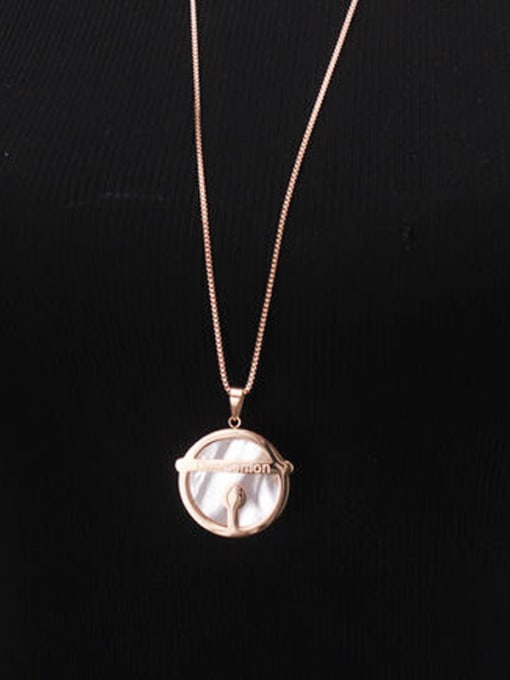 GROSE Round Shell Pendant Sweater Necklace 1
