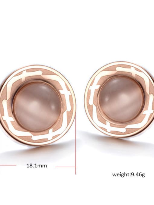 Pink European And American Titanium Steel Opal Round stud Earring