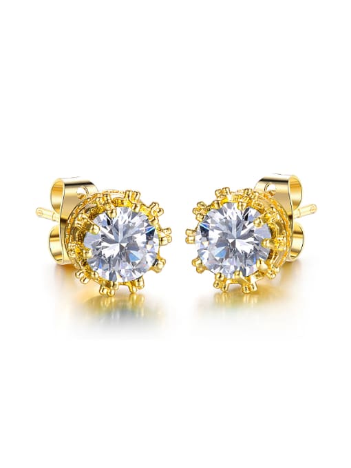White Fashion Cubic Zircon Gold Plated Stud Earrings