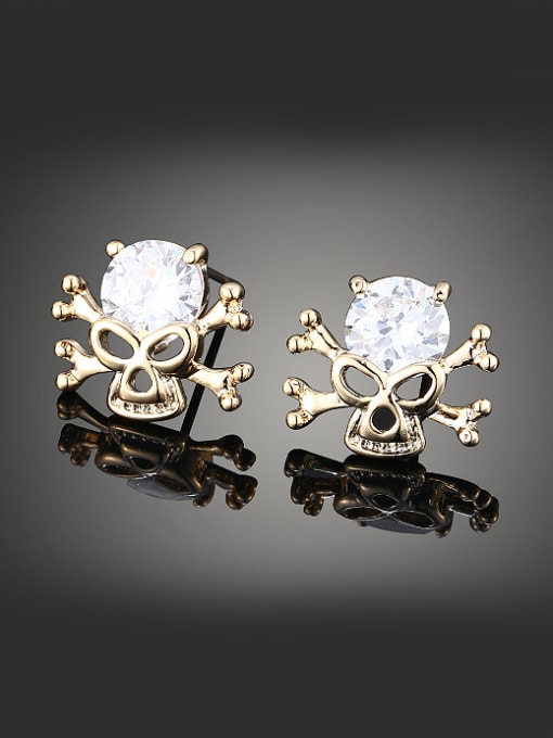 Wei Jia Personalized White Zircon Skull Copper Stud Earrings 0