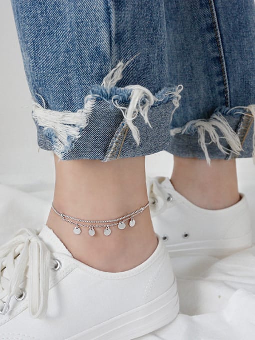 DAKA 925 Sterling Silver With Platinum Plated Personality round box chain Anklets 2