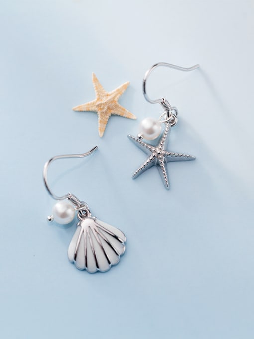 Rosh 925 Sterling Silver With Artificial Pearl Fashion Starfish seashell Hook Earrings 3