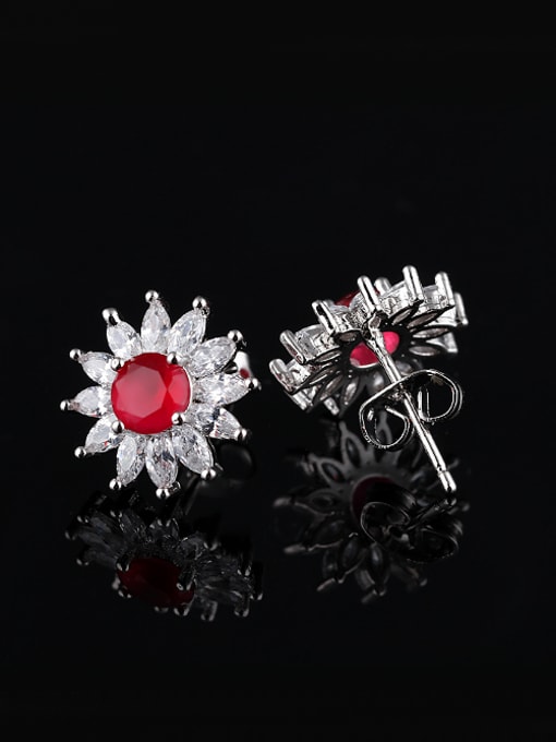 Open Sky Fashion Round Glass Stone Marquise Zircon Flowery Stud Earrings 2