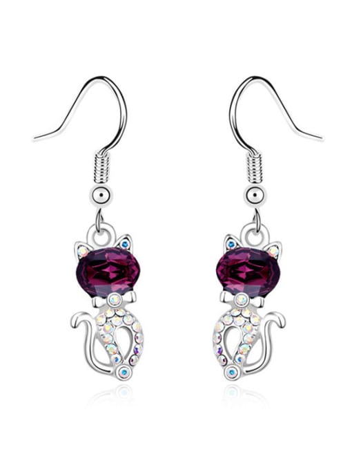 deep purple Fashion Little Cat Shiny austrian Crystals Alloy Earring