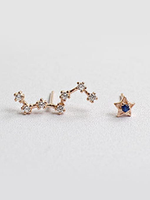 Rose Gold Asymmetrical Stars Tiny Rhinestones Silver Stud Earrings