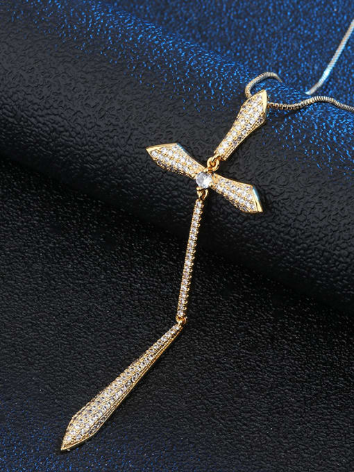 Gold Copper With Cubic Zirconia Fashion Cross Necklaces