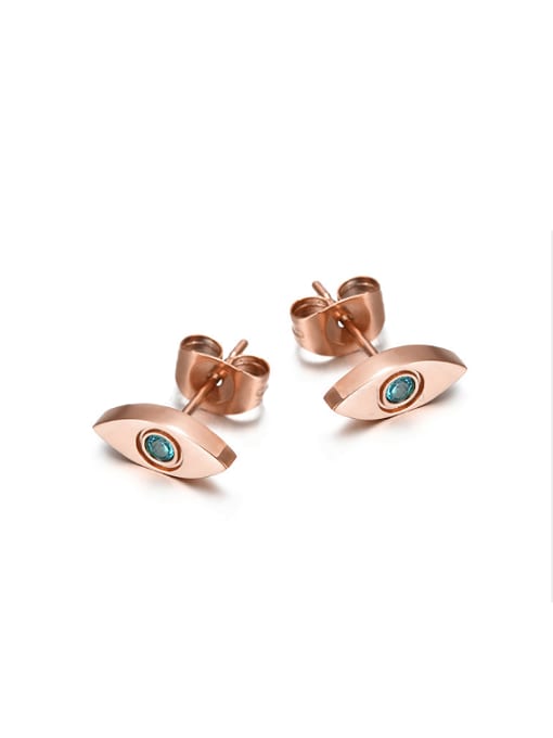 Rose Gold Titanium Steel Eye Shape Zircon stud Earring