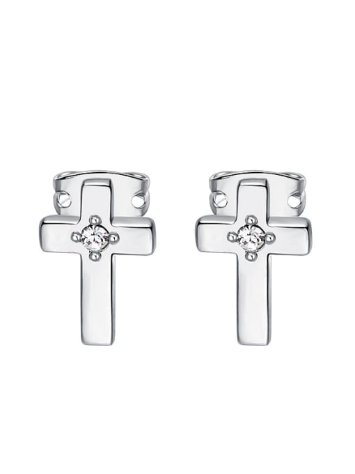CEIDAI Simple Cross Zircon Platinum Plated Stud Earrings 0