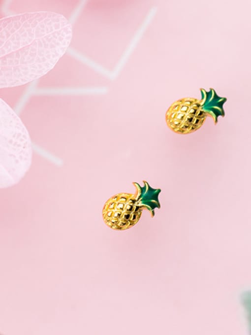 Rosh Personality Cute golden fruit Pineapple S925 Silver earrings 3
