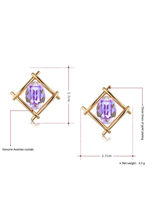 Ronaldo Purple Rose Gold Plated Square Shaped Austria Crystal Two Pieces Jewelry Set 1